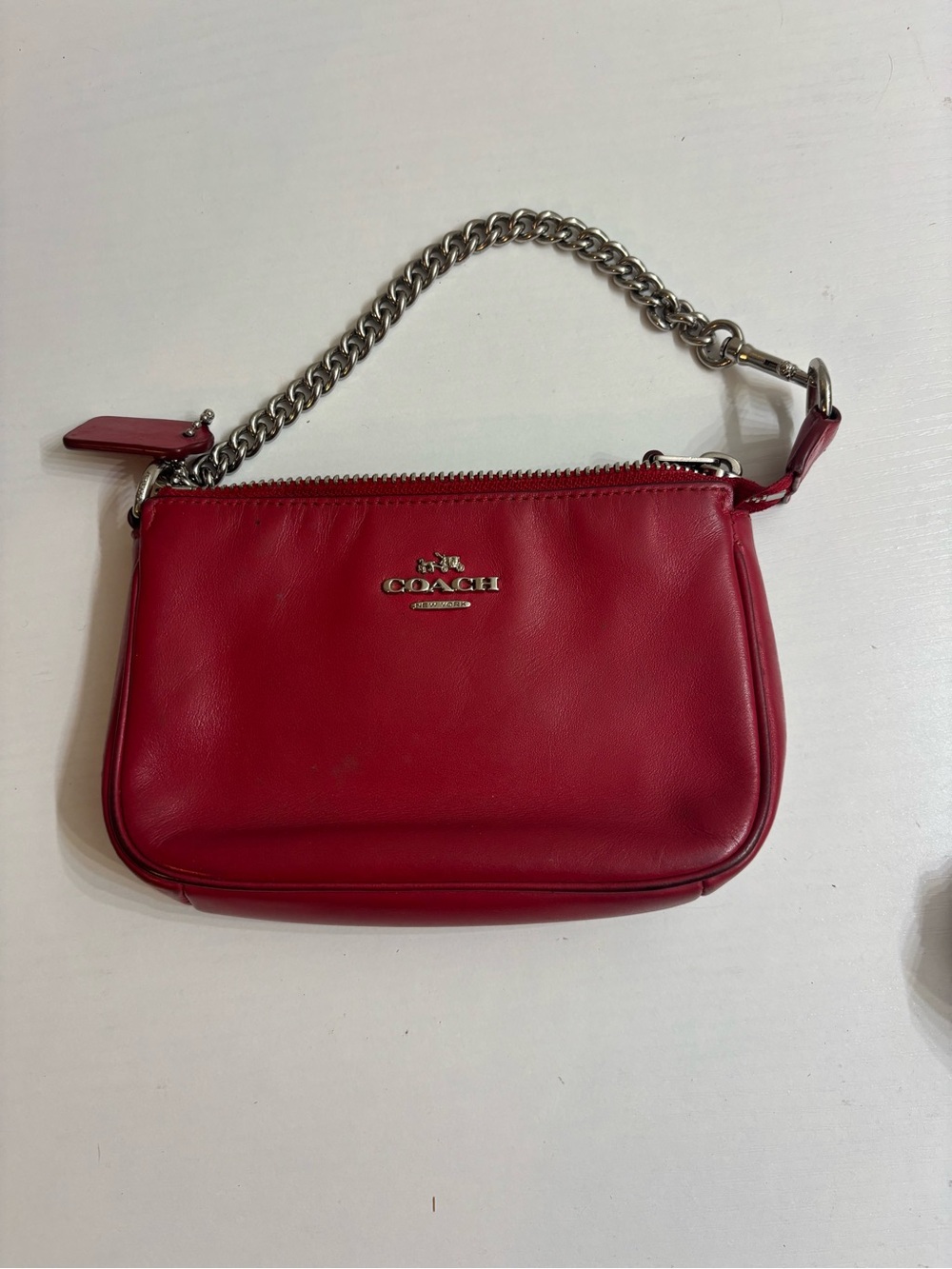 Coach Red Leather Chain Wristlet Clutch